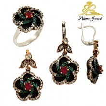 Gümüş Otantik Taşlı Set